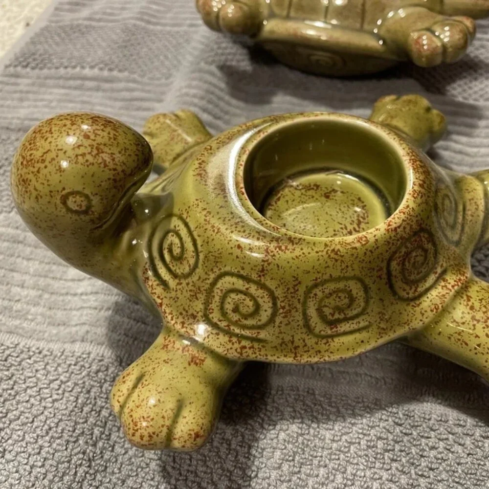 TURTLE VOTIVE TEA LIGHT Ceramic CANDLE HOLDERS LOT OF 2 NEW PartyLite